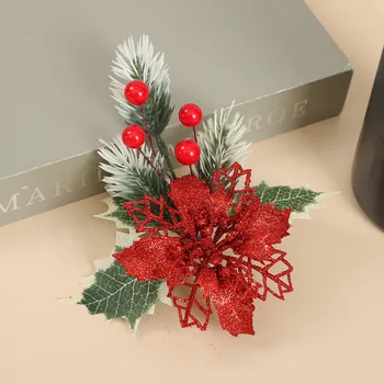 5шт Рождественский цветок Искусственные ягоды Падуба с листьями Искусственный цветок Рождественский орнамент Рождественская гирлянда