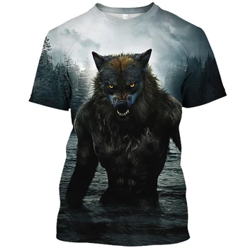 Мужская футболка с 3D животным рисунком Волка, летние топы с круглым вырезом и коротким рукавом Оверсайз, повседневная толстовка, уличный пуловер в стиле харадзюку