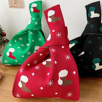 Новые женские сумки для покупок из полой вязки, Рождественская сумка для мобильного телефона, мини-сумки ручной работы, зимние повседневные сумки на запястье