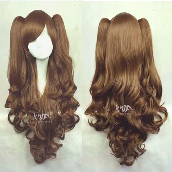 Лолита Браун длинные волнистые волосы в виде конского хвоста с 2 зажимами для косплея, вечерние волосы в виде парика