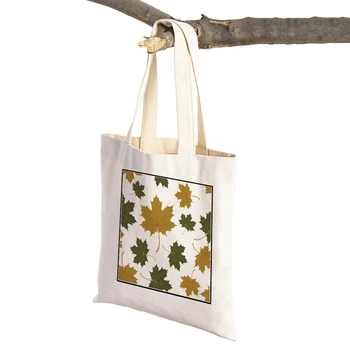 Сумка для покупок с канадским кленовым листом, женская сумка-тоут, мультяшное растение, Цветок дерева, Двойная печать, многоразовая Повседневная холщовая Женская сумка для покупок
