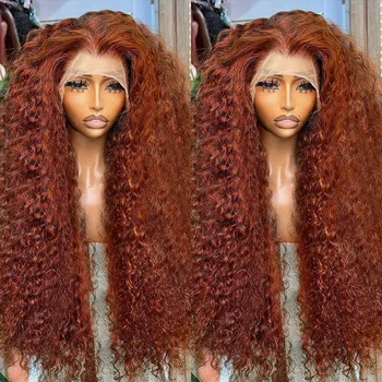Красновато-коричневый Кудрявый парик с кружевом спереди 13x4 Парики с глубокими волнами с кружевом спереди Из человеческих волос, предварительно выщипанных с детскими волосами для чернокожих женщин