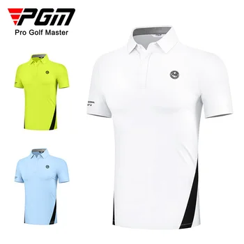 Мужская одежда для гольфа PGM, футболки с короткими рукавами, топы, влагопоглощающие, быстросохнущие вентиляционные отверстия сзади, мужская одежда для гольфа