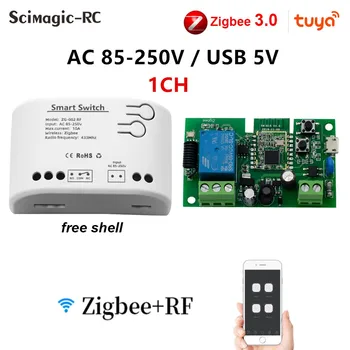 Датчик Отключения Умного Дома Tuya Zigbee Smart Switch Module RF Control 7-32V 85-250V 1CH С Alexa Google Home С Оболочкой