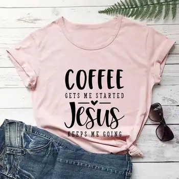 Женская футболка из 100% хлопка с графическим принтом Jesus Keeps Me Going, Летний Женский Пуловер С круглым вырезом, Топы с коротким рукавом, Христианская футболка