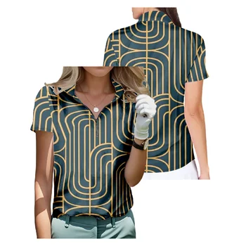 Рубашка для гольфа с коротким рукавом в стиле ар-деко, Дышащие Быстросохнущие топы на молнии наполовину, Модная уличная одежда, Женская спортивная одежда