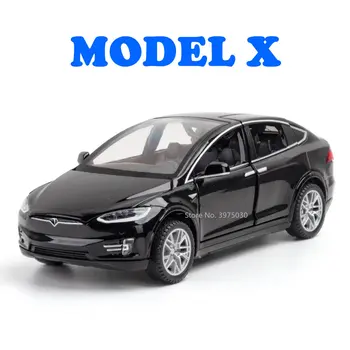 1:32 Модель автомобиля Tesla Model X, изготовленная из сплава, имитация дверей настоящего игрушечного автомобиля, открывающегося со светом и звуком, Игрушки для детей, подарки для мальчиков