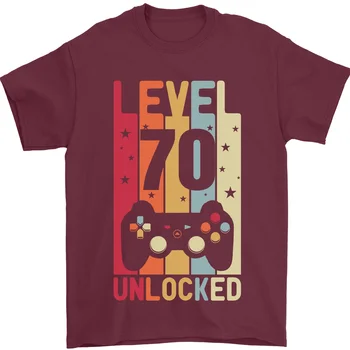 футболка с 70-летием 70-летней игры Level Up 100% Хлопок