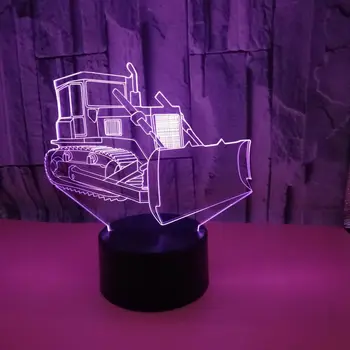 Ночной Бульдозер 3D Иллюзионная Лампа Светодиодный Ночник для Детей, 7 Цветов, Меняющая Сенсорную Настольную Лампу, Рождественский Подарок на День Рождения для Мальчиков