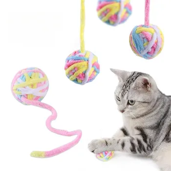 Игрушка для домашних кошек Красочный мяч ручной работы Игрушки для котенка Плюшевые Игрушки для кошек Интерактивные Принадлежности для домашних животных