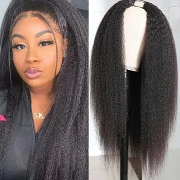 Натуральный черный парик VPart, кудрявые прямые парики из человеческих волос, бесклеевой U-образный парик, полностью обработанный машинным способом, с зажимами для африканских женщин