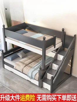 Детская кровать из цельного дерева, двухъярусная кровать для маленькой квартиры, двуспальная кровать для взрослых